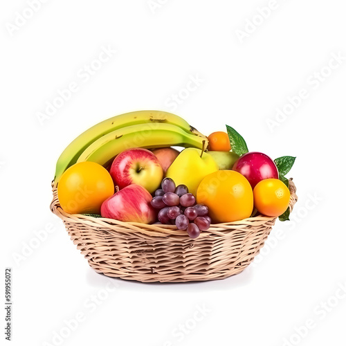 Fruits On Basket Isolated On White BAckground. Generative AI