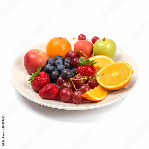 Fruits On Plate Isolated On White Background. Generative AI