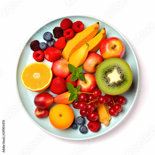 Fruits On Plate Isolated On White Background. Generative AI