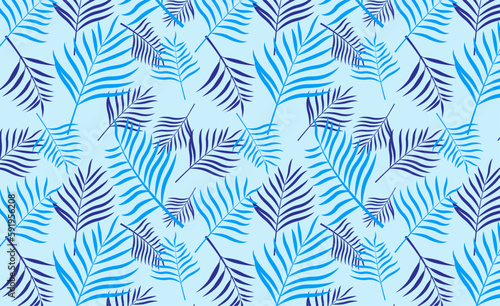 blue palm leaf pattern, tropical leaves pattern