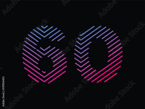 Digit 60 is written with colorful digital lines. Abstract digit 60 logo design template. Logo type vector design