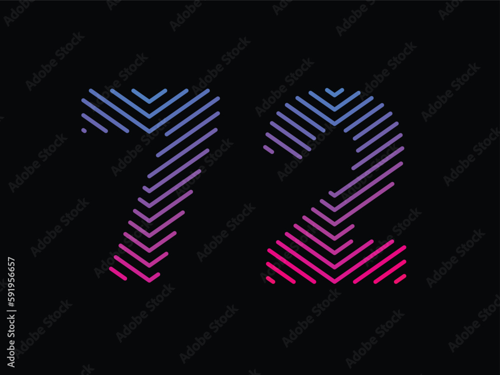 Digit 72 is written with colorful digital lines. Abstract digit 72 logo design template. Logo type vector design Digit 72 is written with colorful digital lines. Abstract digit 72 logo design template. Logo type vector design
