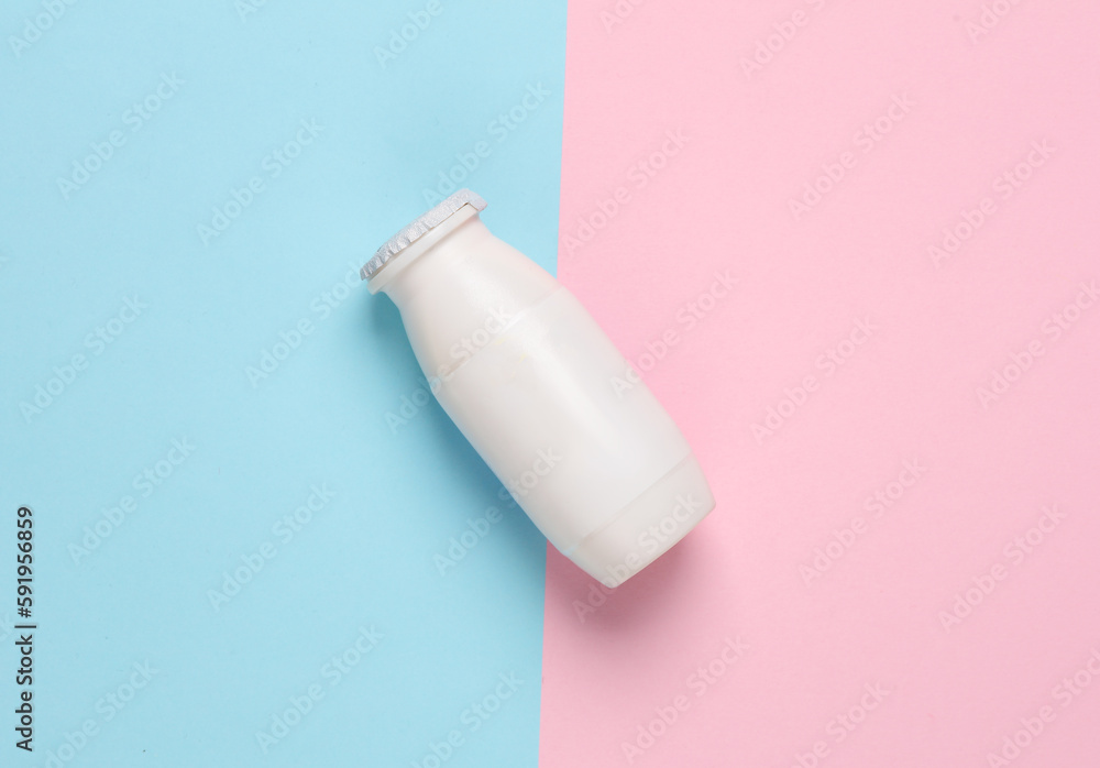 White bottle of yogurt on Top view background. Top view White bottle of yogurt on Top view background. Top view