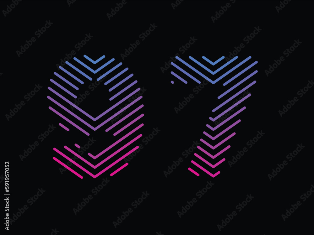 Digit 97 is written with colorful digital lines. Abstract digit 97 logo design template. Logo type vector design Digit 97 is written with colorful digital lines. Abstract digit 97 logo design template. Logo type vector design