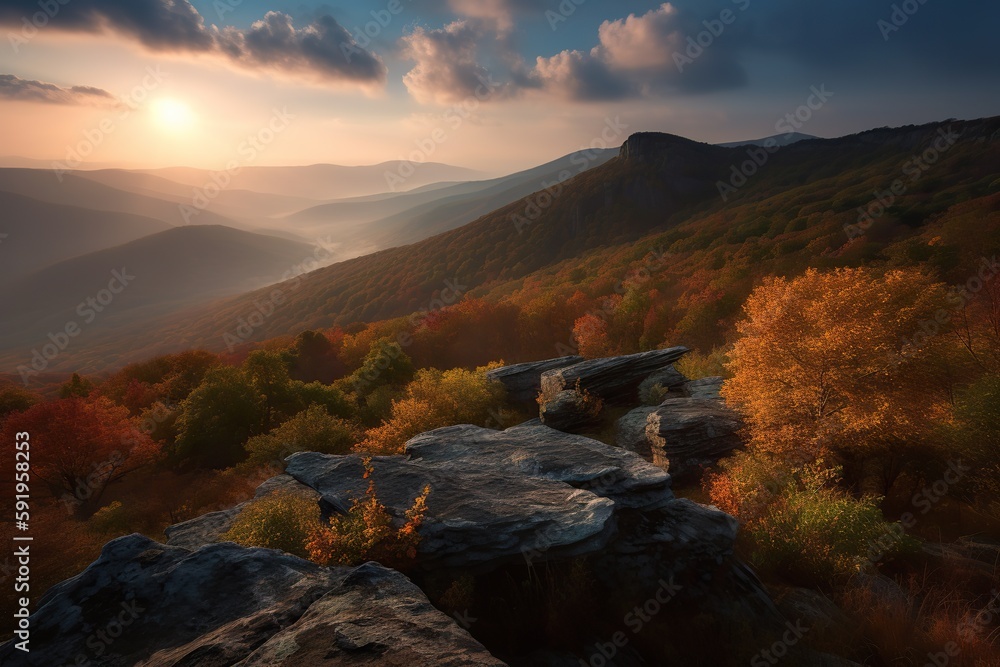 : The Blue Ridge Mountains in Virginia USA, generative artificial intelligence
