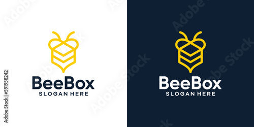Bee combined with box logo design vector illustration. icon, symbol, creative, logotype.