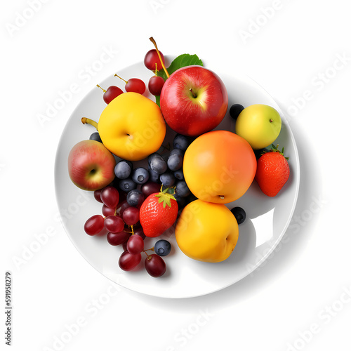 Fruits On Plate Isolated On White Background. Generative AI