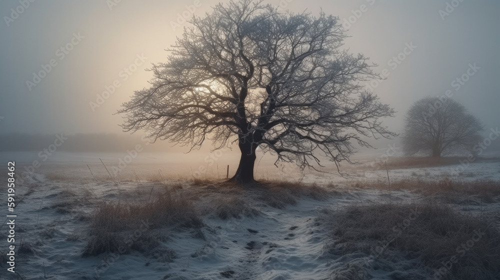 tree in the snow created with Generative AI technology tree in the snow created with Generative AI technology