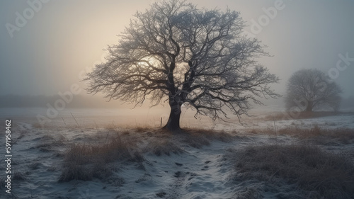 tree in the snow created with Generative AI technology
