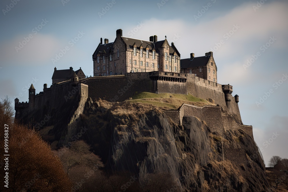Fototapeta premium The Edinburgh Castle in Scotland, generative artificial intelligence 