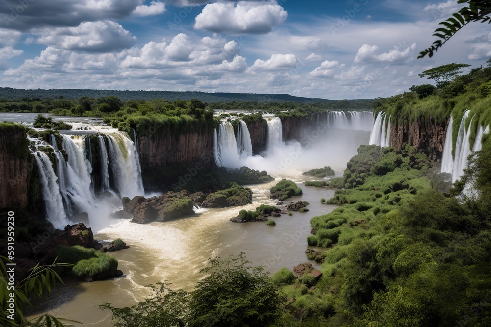 Fototapeta premium The Iguazu Falls in ArgentinaBrazil , generative artificial intelligence 