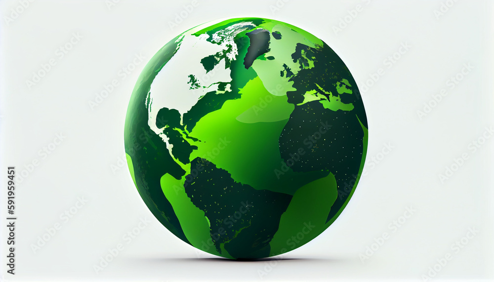 Illustration of the green planet earth on a white background Earth day concept Ai generated image