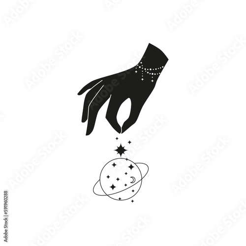Hand drawn celestial female hand.