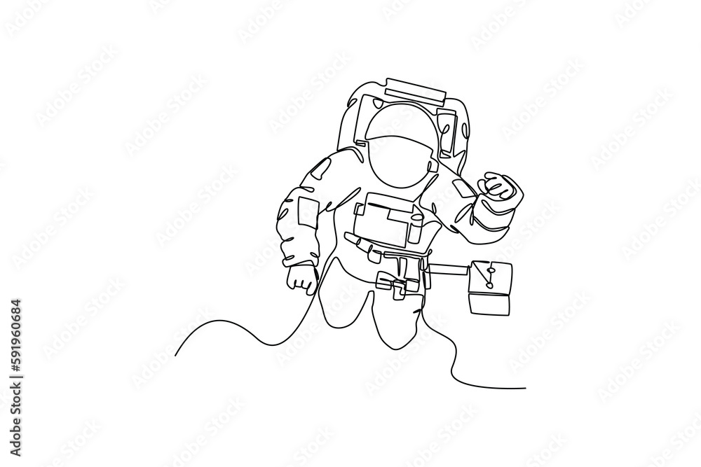 Continuous one line drawing astronaut floating in space. space concept. Single line draw design vector graphic illustration. Continuous one line drawing astronaut floating in space. space concept. Single line draw design vector graphic illustration.