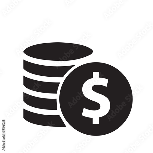 Icono de vector de dólar en pila de moneda de dinero. 