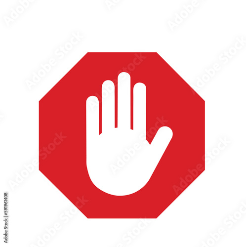 Icono de señal de stop con una mano. Vector. Concepto: prohibido.
