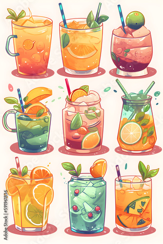 Non alcoholic summer cocktail drinks, mocktails