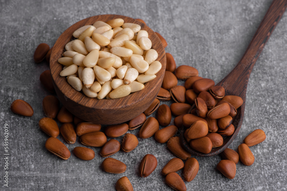 Pine nuts shelled and peeled. Сedar nuts. Toasted Organic Healthy Food. Pine nuts shelled and peeled. Сedar nuts. Toasted Organic Healthy Food.