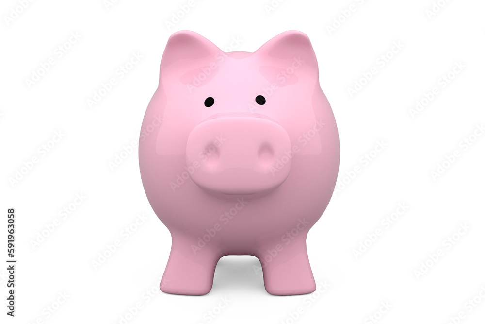 Pink piggy bank over white background