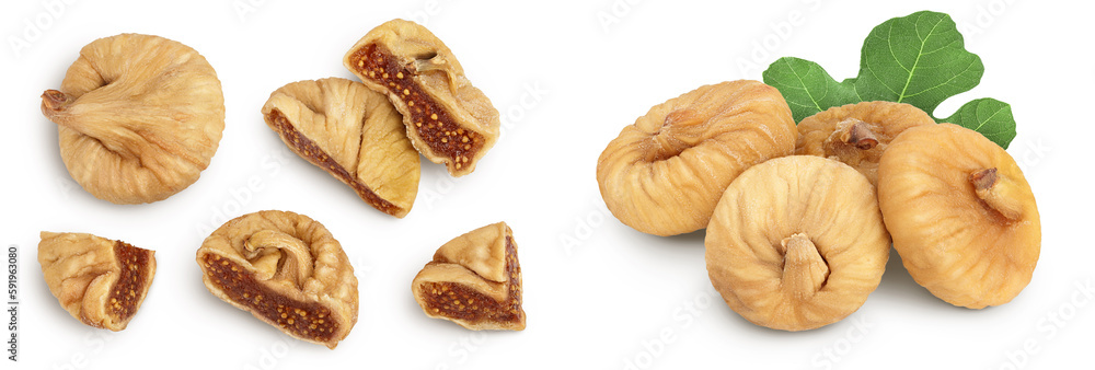 dried fig isolated on white background with full depth of field. Top view. Flat lay