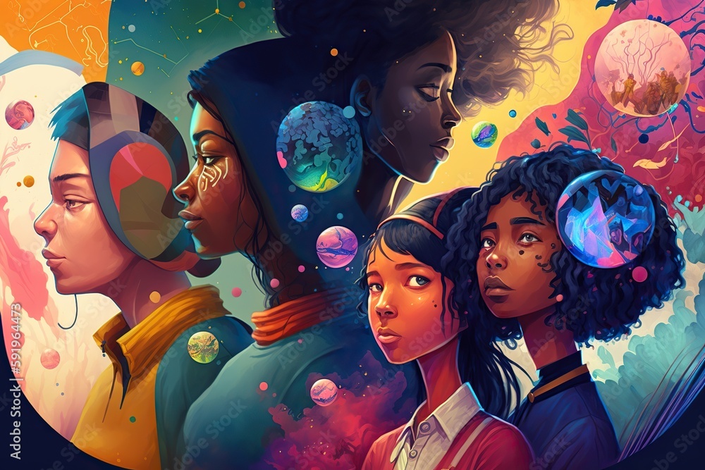 Fantasy Rights Generative AI illustration of a multiverse of speech, a fantasy world ...