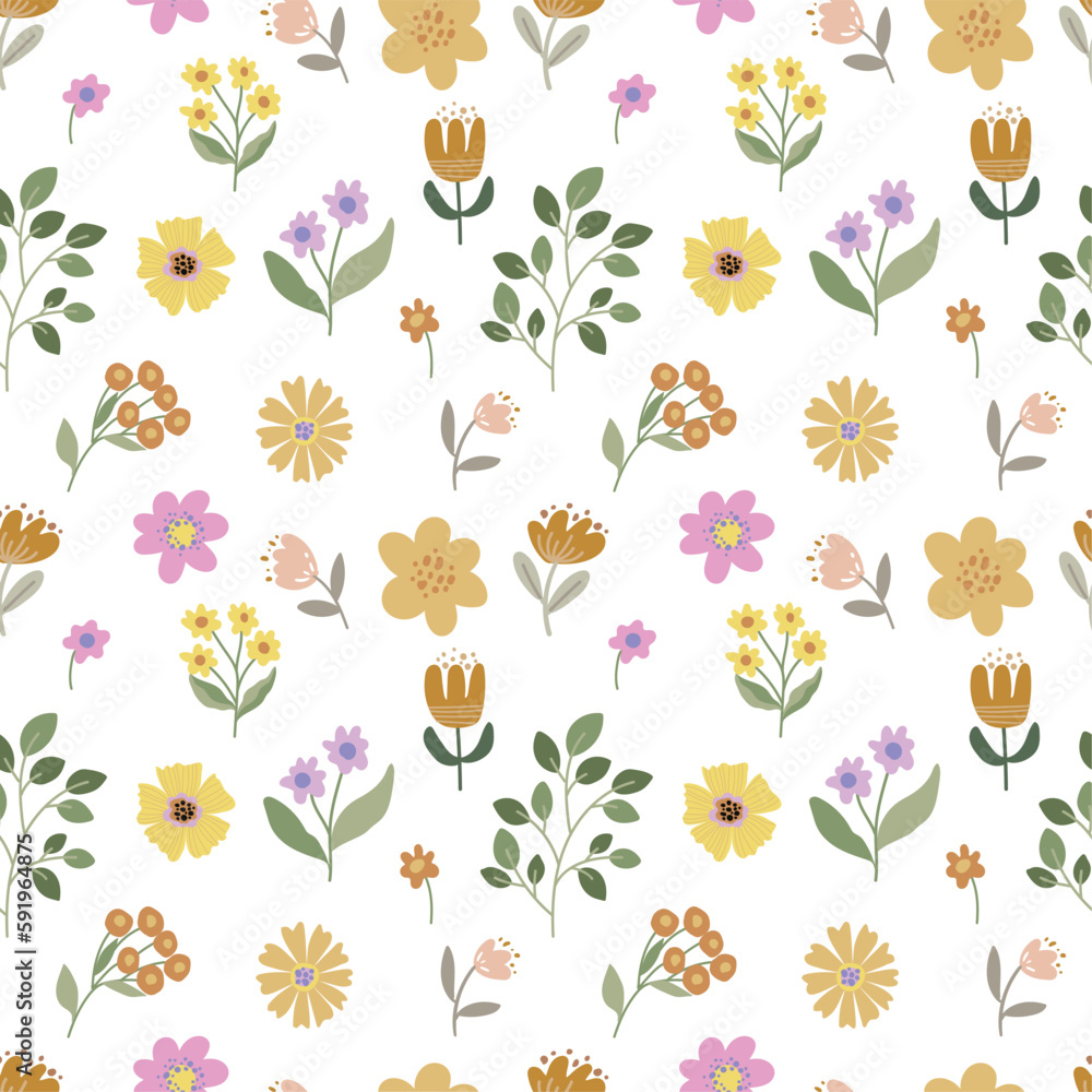 Seamless pattern in small pretty wild flowers. Cute bouquets. Liberty style millefleurs. Floral background for textile, wallpaper, pattern fills, covers, surface, print, wrap, scrapbooking