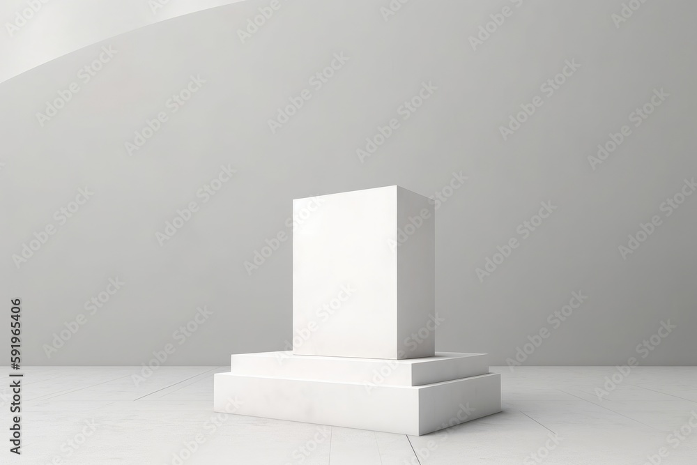 White podium platform on a white background. Generative AI White podium platform on a white background. Generative AI
