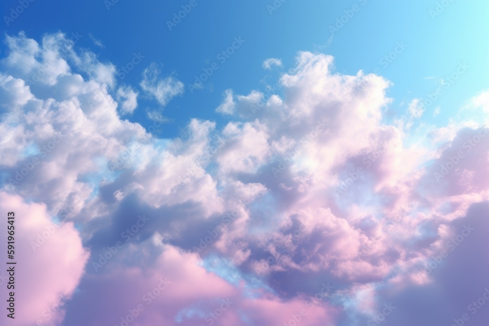 Illustration of pink-white clouds in the sky. Generative AI
