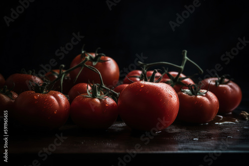 Tomato, dark moody image, food photography, generative ai, Fresh tasty vegetables, Fresh ingredients, cooking ingredients