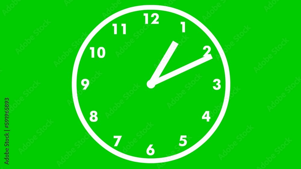 Animated clock. white watch. Hands of the clock turn quickly. Concept of time, deadline. Looped video. Vector illustration isolated on green background. Animated clock. white watch. Hands of the clock turn quickly. Concept of time, deadline. Looped video. Vector illustration isolated on green background.