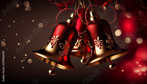 Christmas decoration - Red Glittered Bells jingling, Generative AI