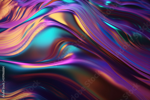 Abstract holographic background. Colorful graphic design trend. Multicolored gradient substance. Liquid neon colors leak. Modern cover template. generative ai
