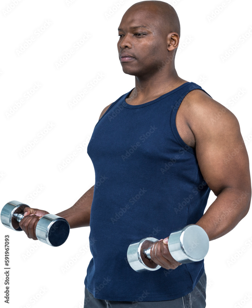 Muscular man exercising with dumbbell Muscular man exercising with dumbbell