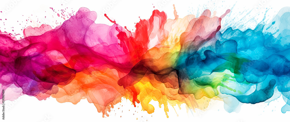 watercolor rainbow splash, rainbow splashes, spray-paint style, color field. Generative AI. - obrazy, fototapety, plakaty 