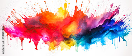 watercolor rainbow splash, rainbow splashes, spray-paint style, color field. Generative AI.