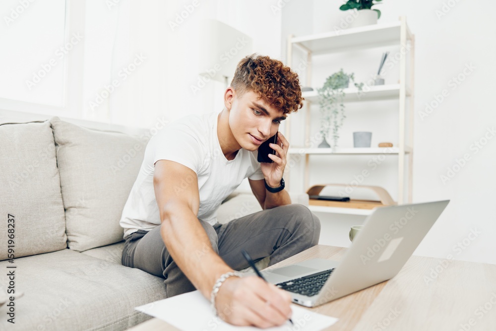 man interior cyberspace smartphone blogger modern home cellphone curly couch man interior cyberspace smartphone blogger modern home cellphone curly couch