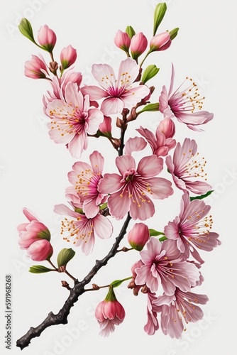 Wallpaper Mural Generative AI illustration of realistic sakura or cherry blossom, japanese spring flower sakura, pink cherry flower on white background Torontodigital.ca