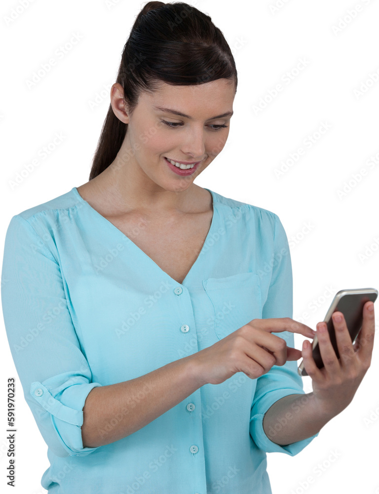 Businesswoman standing while using mobile phone Businesswoman standing while using mobile phone