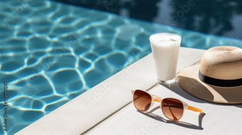 poolside symmetric cocktails served cold at pool bar with signature drink