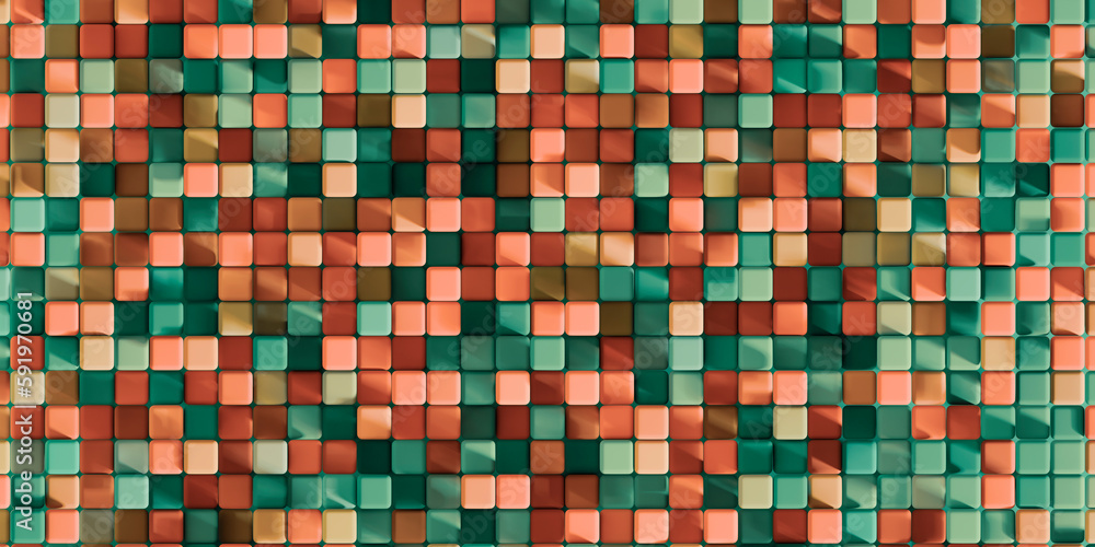 Fototapeta premium Colorful abstract geometric 3d background with different elements and colors for your design. Abstract shapes from tetris game. 3d rendering illustration