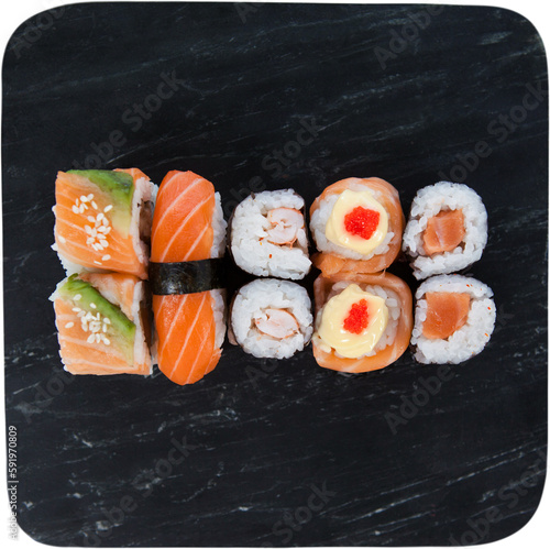 Close up of sushi arranged