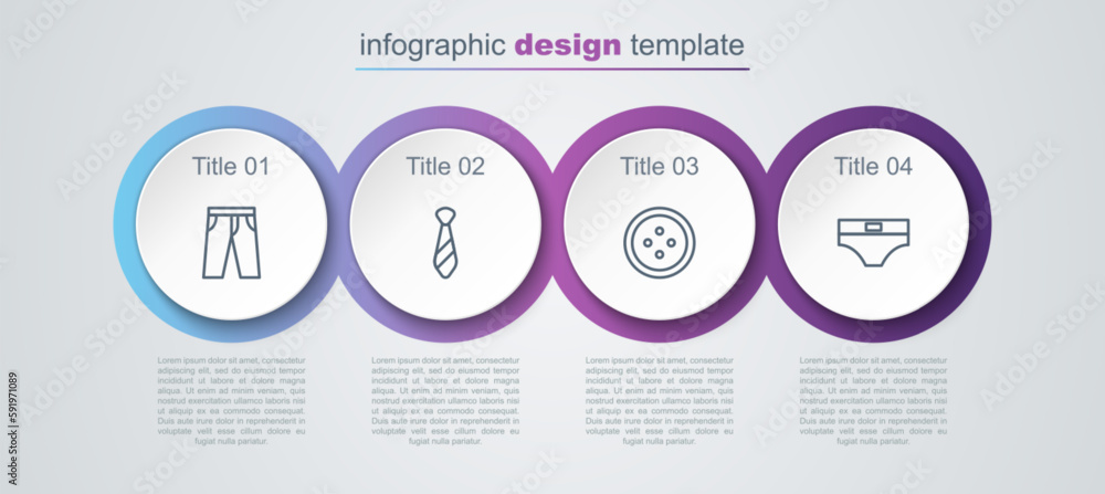 Set line Pants, Tie, Sewing button for clothes and Men underpants. Business infographic template. Vector Set line Pants, Tie, Sewing button for clothes and Men underpants. Business infographic template. Vector