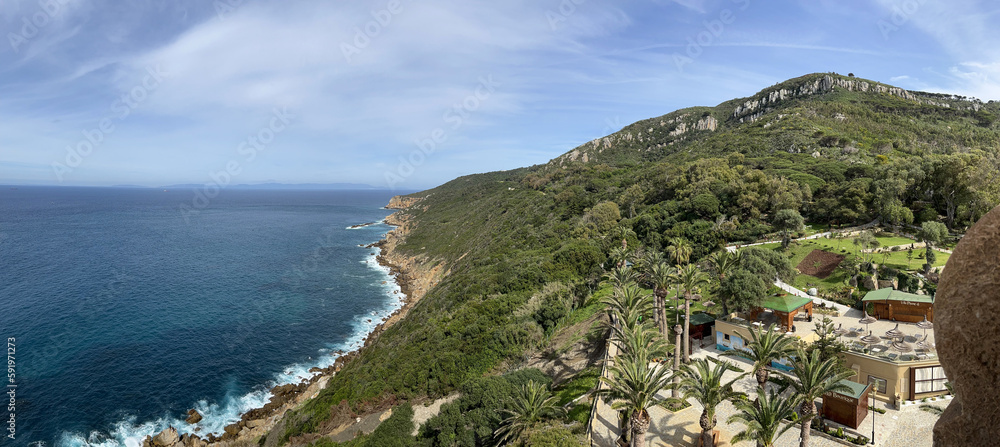 Morocco, Africa: view from Cape Spartel Lighthouse (1864), built by Sultan Muhammad IV at Cape Spartel, promontory at Strait of Gibraltar entrance, the northwesternmost point of African continent