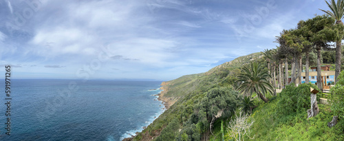 Morocco, Africa: view from Cape Spartel Lighthouse (1864), built by Sultan Muhammad IV at Cape Spartel, promontory at Strait of Gibraltar entrance, the northwesternmost point of African continent