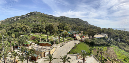 Morocco, Africa: view from Cape Spartel Lighthouse (1864), built by Sultan Muhammad IV at Cape Spartel, promontory at Strait of Gibraltar entrance, the northwesternmost point of African continent