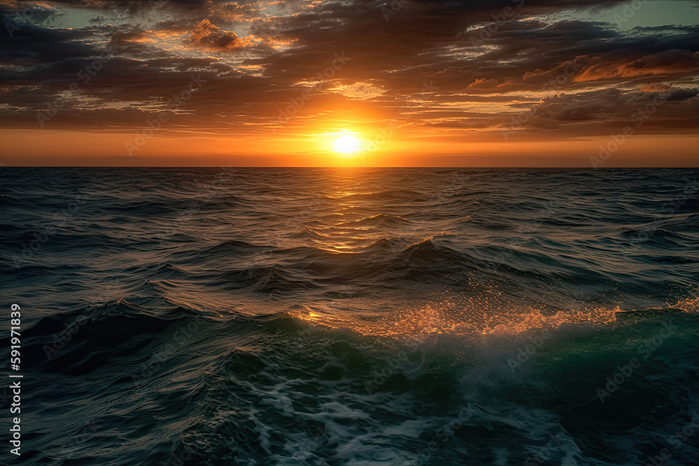 Fototapeta premium sunset over the sea created with Generative AI technology