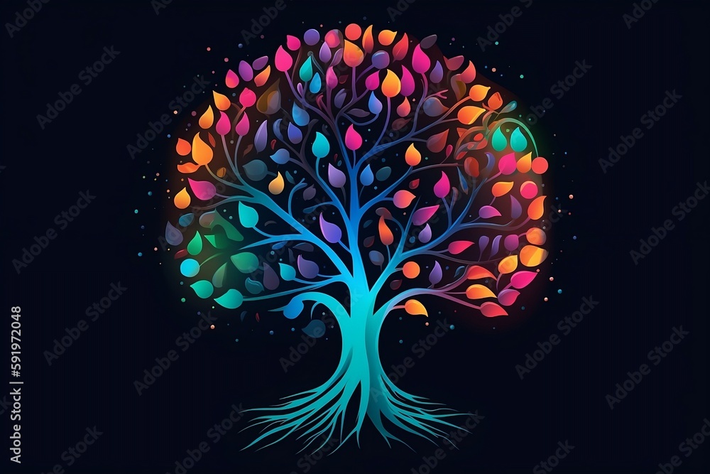 abstract tree with colorful flowers, tree logo, tree design