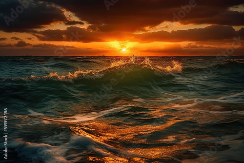 sunset over the sea created with Generative AI technology