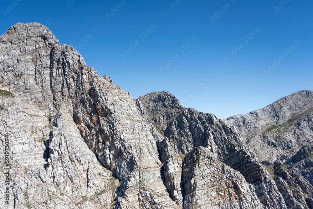 overhanging cliffs at Waaihoek peak  aerial, South Africa
