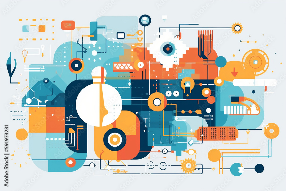 Naklejka premium Cutting-Edge Hi-Tech Illustration - Futuristic Technology and Innovation Concept - Digital Design - AI-Generated